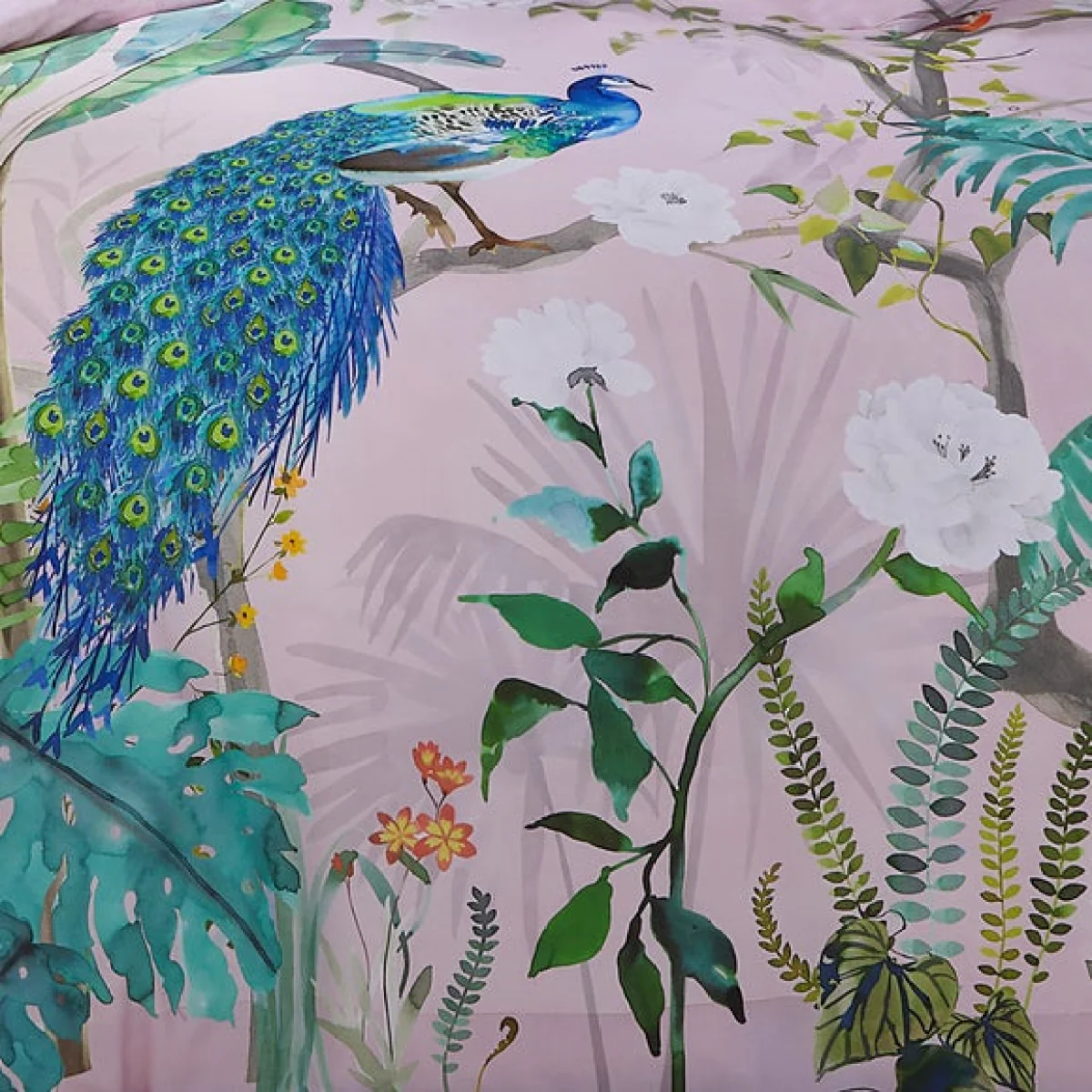 Soiree Peacock Jungle 200 Thread Count Cotton Duvet Cover and Pillowcase Set Pink – image 3