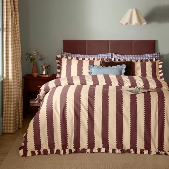 Furn. Birdie Stripe Polycotton Duvet Cover & Pillowcase Set – image 1