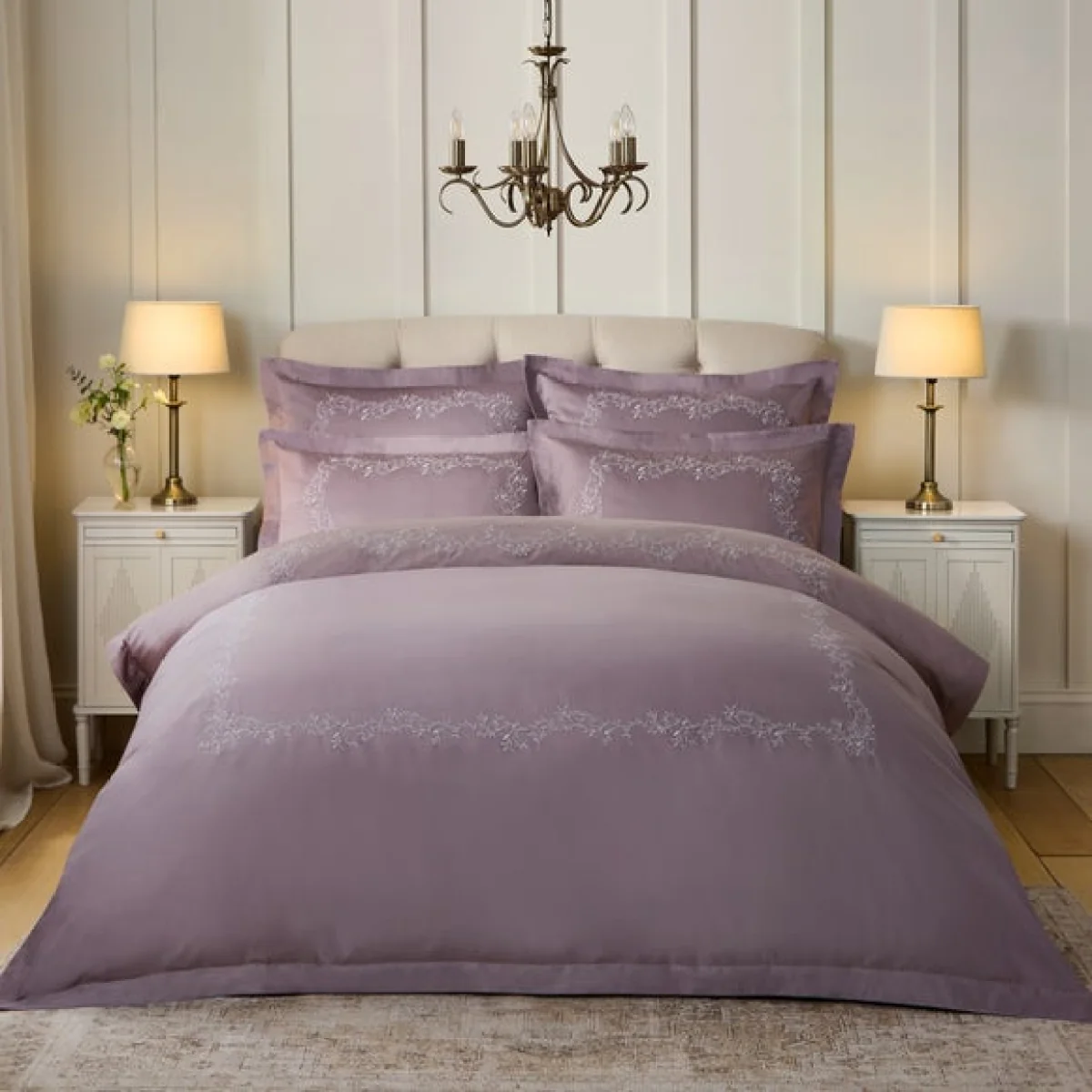 Dorma Camerelle Embroidery 100% Cotton Sateen Duvet Cover & Pillowcase Set – image 1