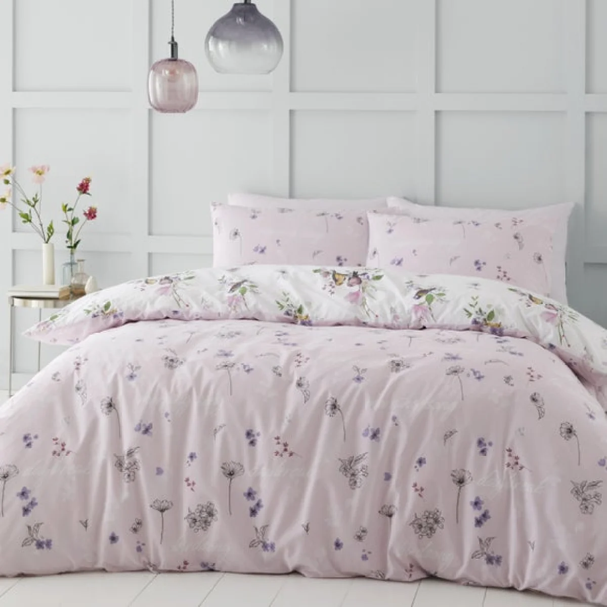 Catherine Lansfield Songbird Pink Reversible Duvet Cover & Pillowcase Set Blush (Pink) – image 3