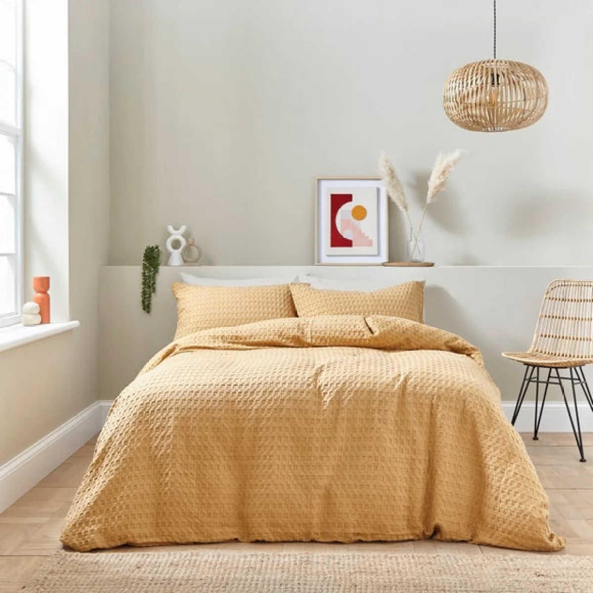 Emerson Waffle Duvet Cover and Pillowcase Set Charcoal (Grey) – image 2