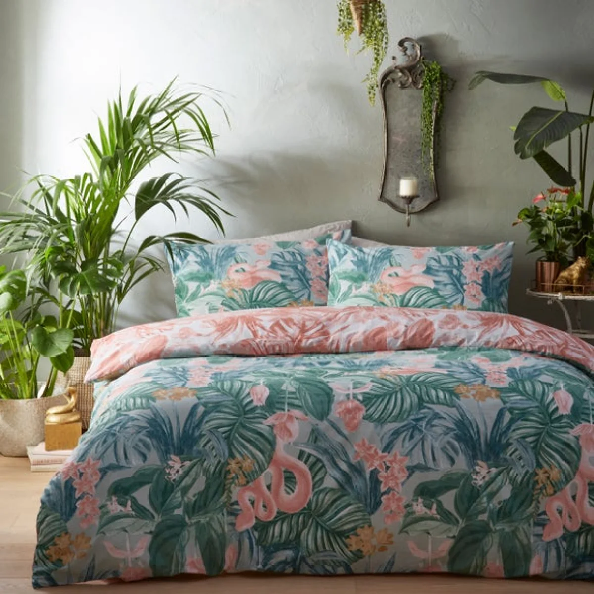 furn. Medinilla Sage Duvet Cover & Pillowcase Set Green/Pink/Yellow – image 2