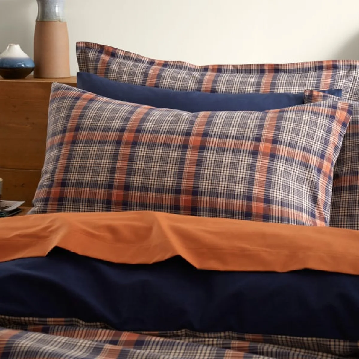 Calie Check Navy Duvet Cover and Pillowcase Set Navy (Blue) – image 2