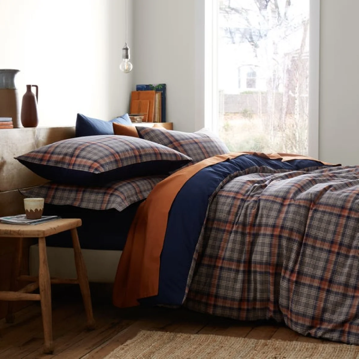 Calie Check Navy Duvet Cover and Pillowcase Set Navy (Blue) – image 4