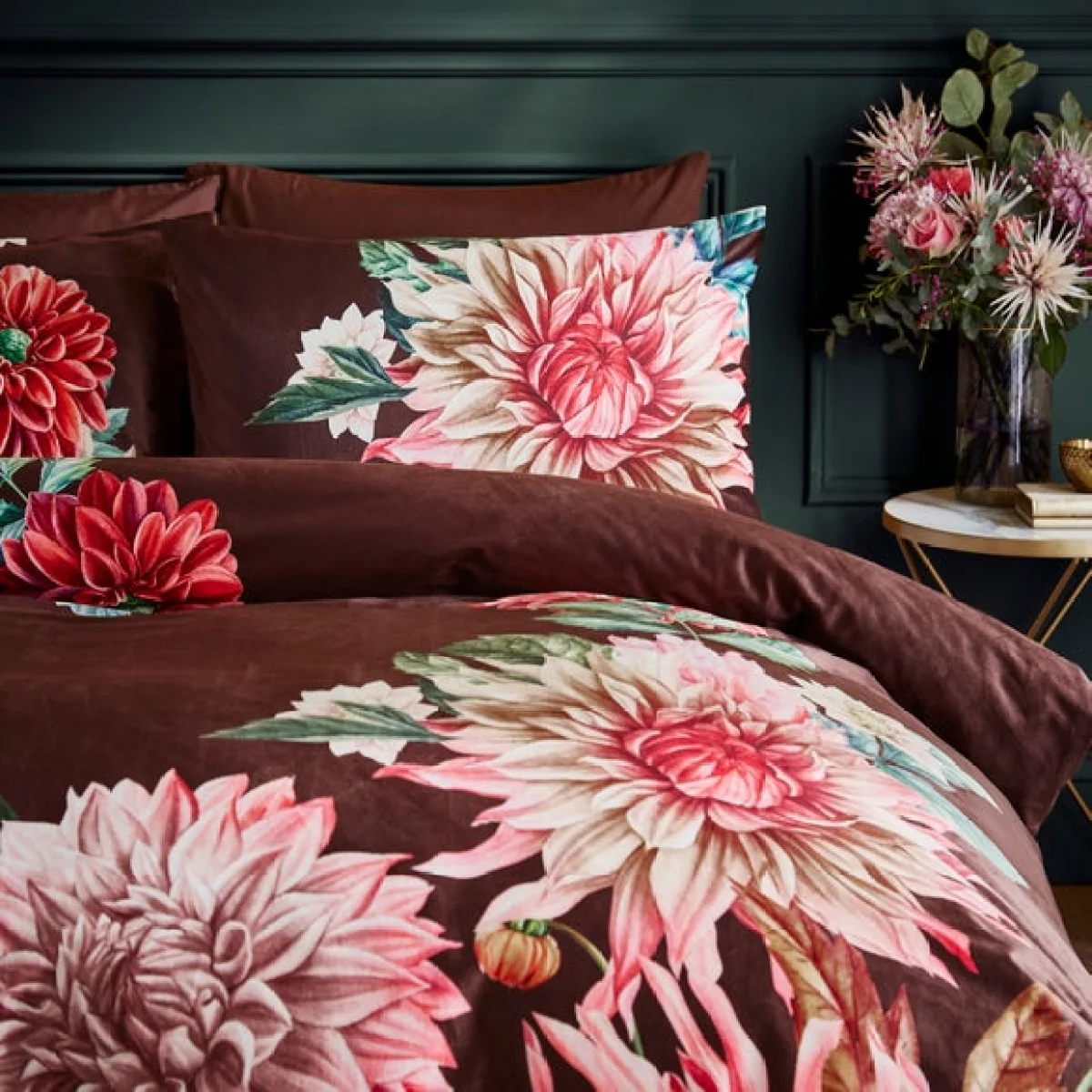 Allouise Floral Brown Duvet Cover and Pillowcase Set Brown – image 3
