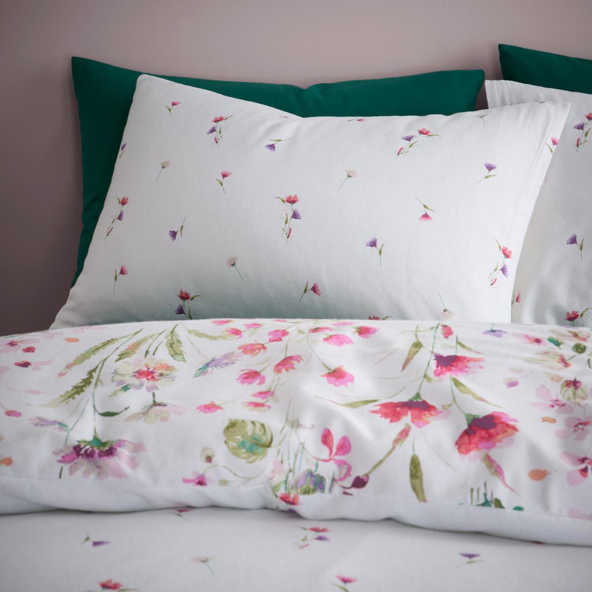 Watercoloured Floral Brushed Cotton Duvet Cover and Pillowcase Set White – image 4
