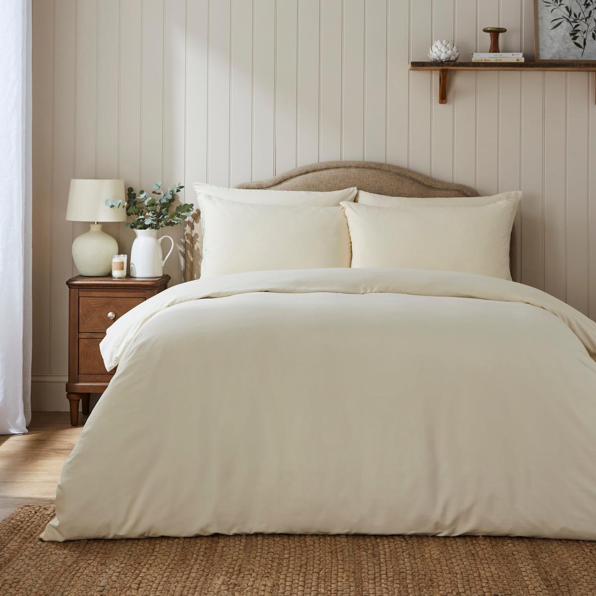 Super Soft Microfibre Plain Duvet Cover and Pillowcase Set White Sand – image 2