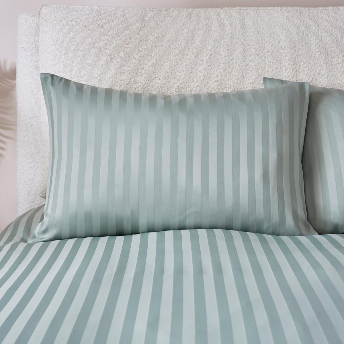 Super Soft Microfibre Stripe Duvet Cover and Pillowcase Set Sage (Green) – image 2
