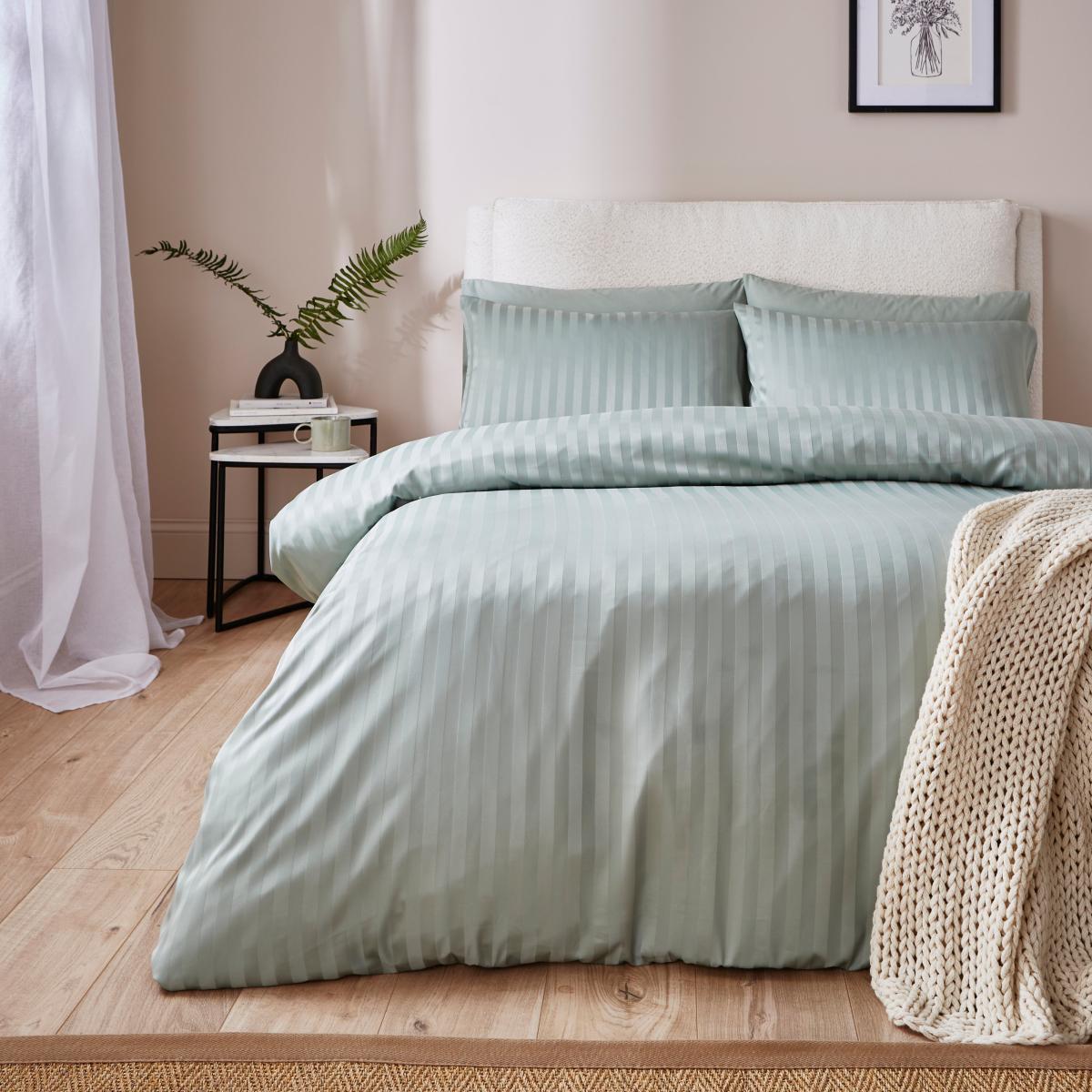 Super Soft Microfibre Stripe Duvet Cover and Pillowcase Set Sage (Green) – image 4