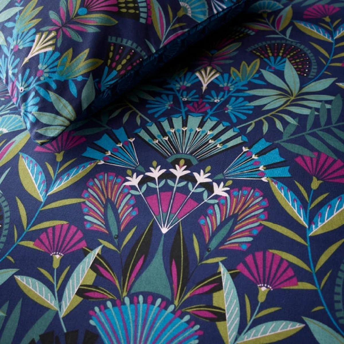 Lucille Navy Duvet Cover and Pillowcase Set Navy Blue/Pink/Green – image 5