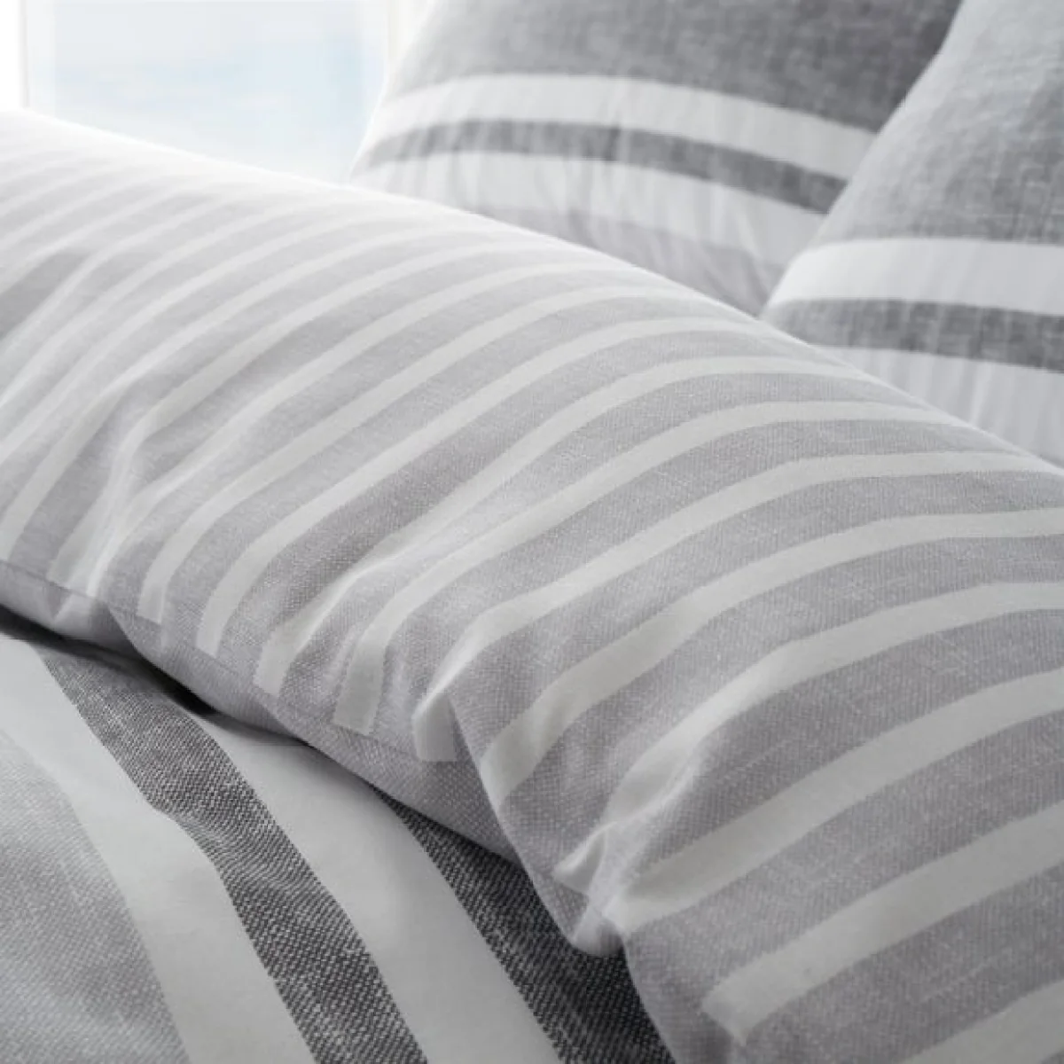 Catherine Lansfield Textured Banded Stripe Reversible Grey Duvet Cover & Pillowcase Set Grey – image 4