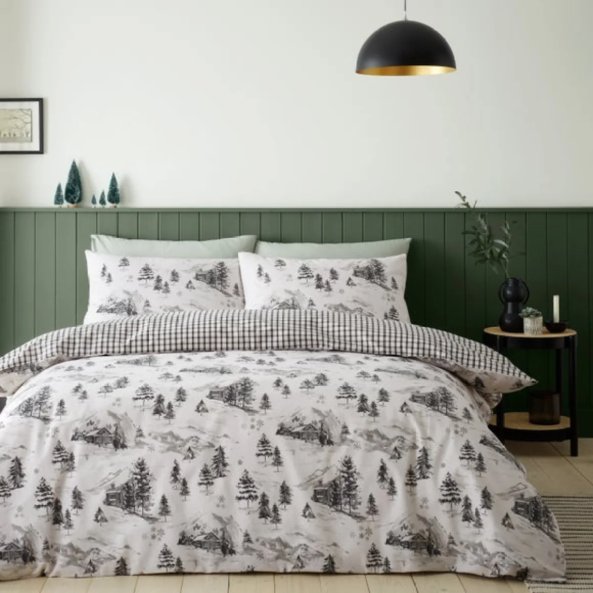 Catherine Lansfield Alpine Village 100% Brushed Cotton Duvet Cover & Pillowcase Set Natural