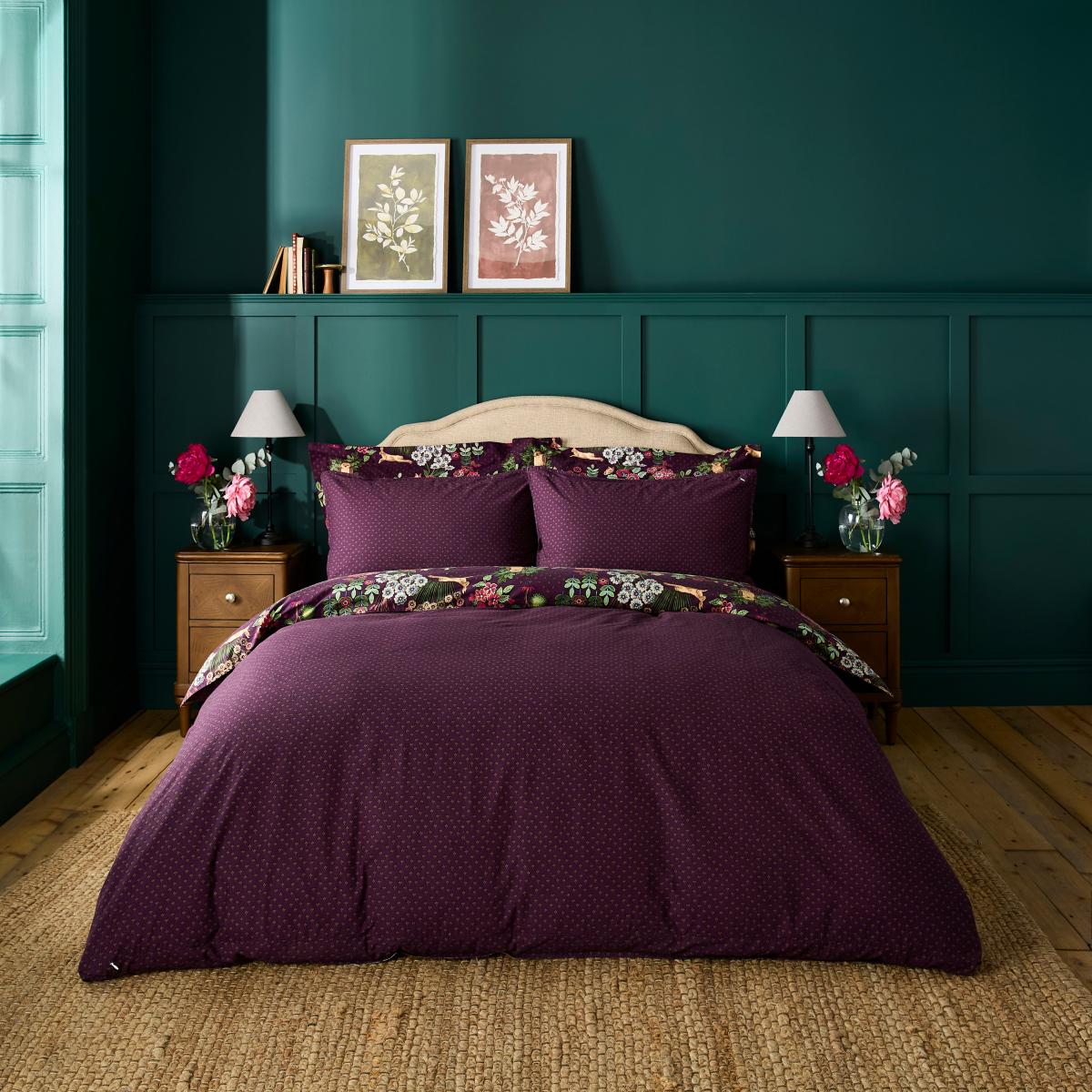 Dorma Folkloric Damson Brushed Cotton Duvet Cover and Pillowcase Set Damson (Purple) – image 2
