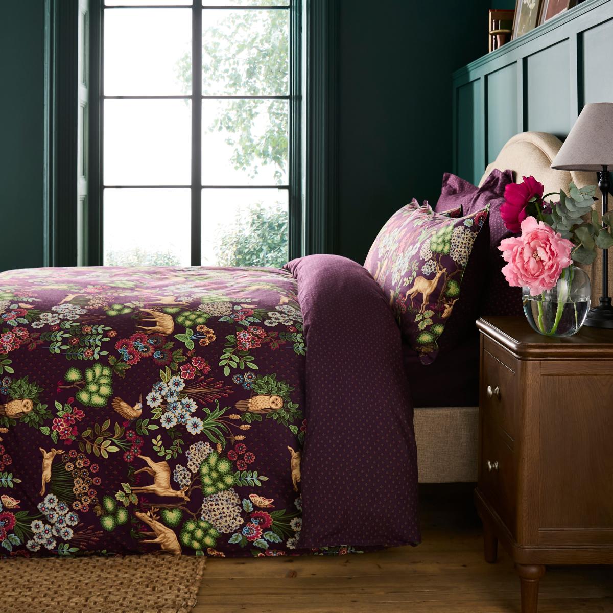 Dorma Folkloric Damson Brushed Cotton Duvet Cover and Pillowcase Set Damson (Purple) – image 3