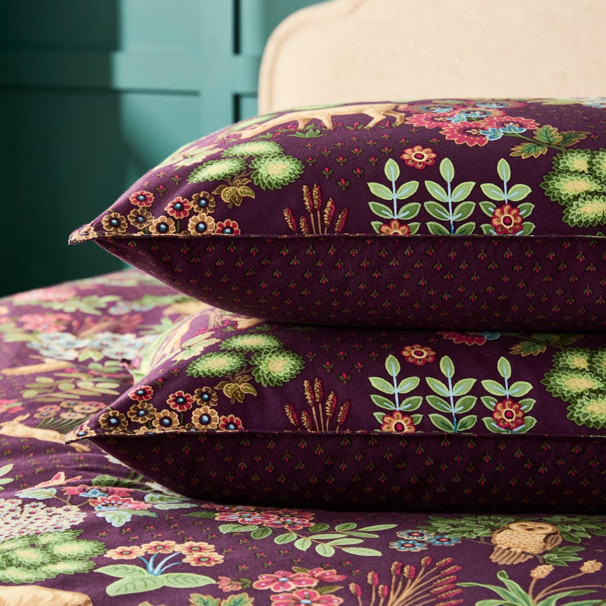 Dorma Folkloric Damson Brushed Cotton Duvet Cover and Pillowcase Set Damson (Purple) – image 4