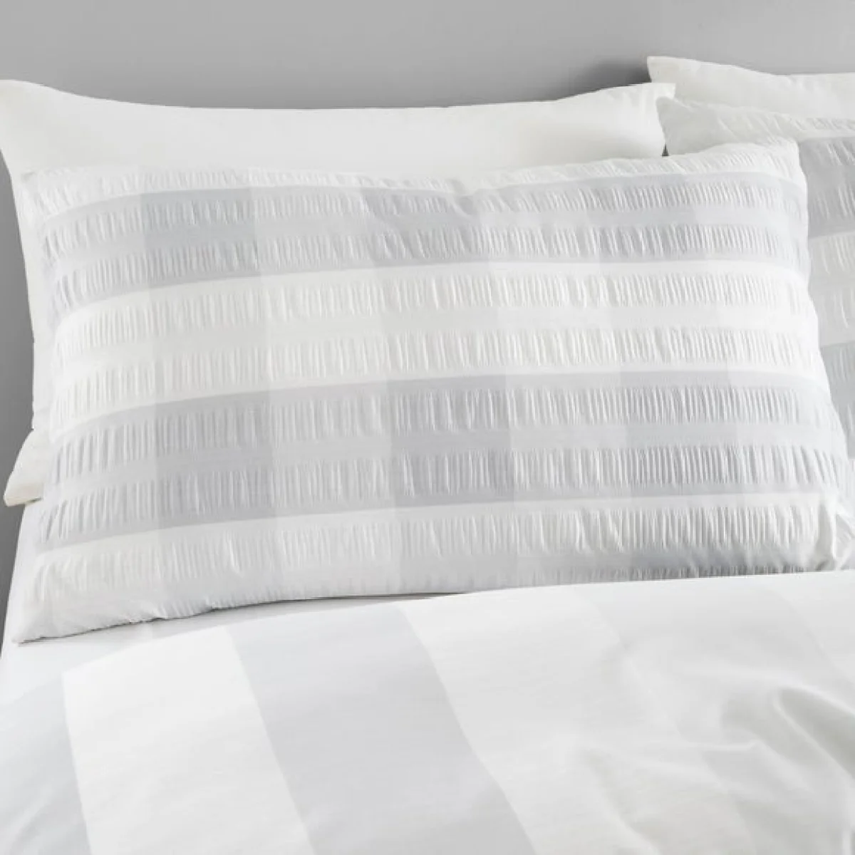 Fusion Seersucker Gingham Duvet Cover and Pillowcase Set Natural – image 3