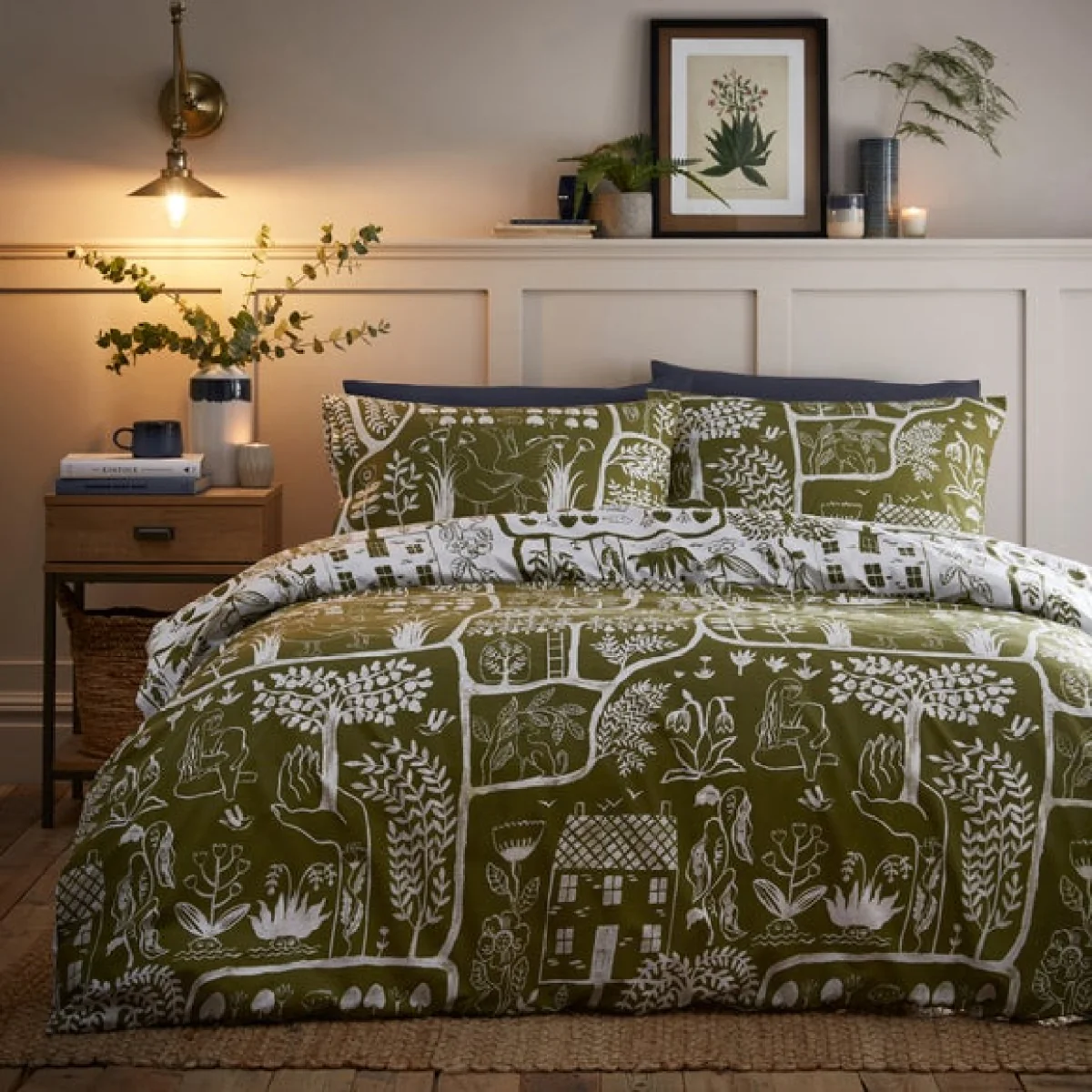 furn. Frida Duvet Cover & Pillowcase Set Green/White – image 3