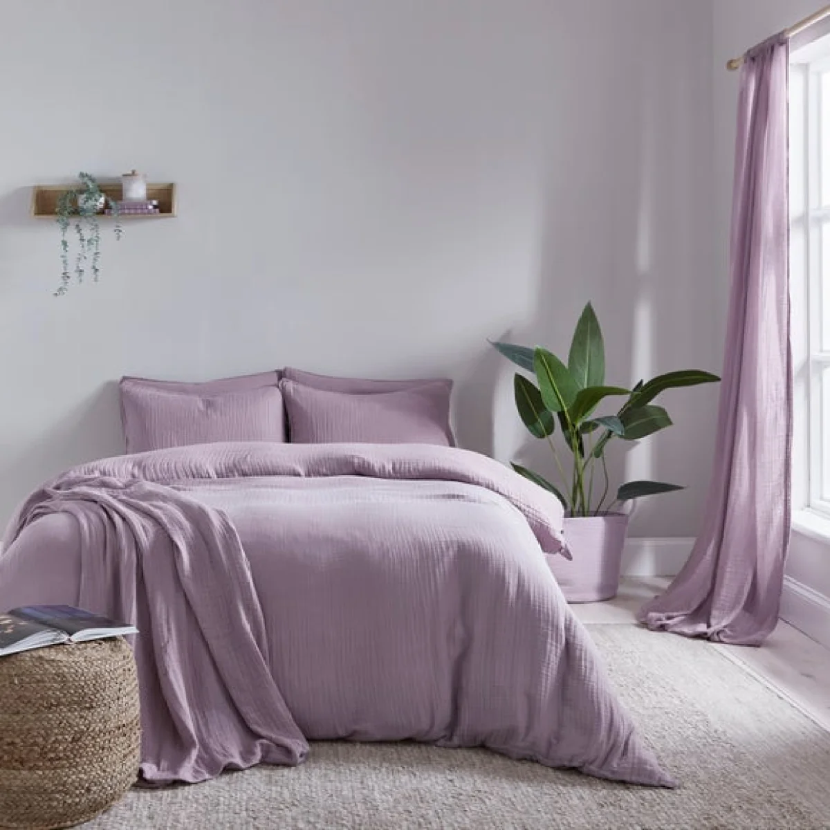 Cotton Muslin Duvet Cover Set Mauve – image 1