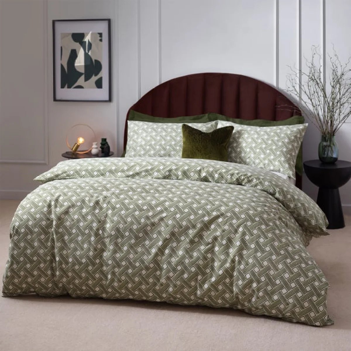 HÖEM Alexa Cotton Rich Duvet Cover & Pillowcase Set, Green Green/White – image 4