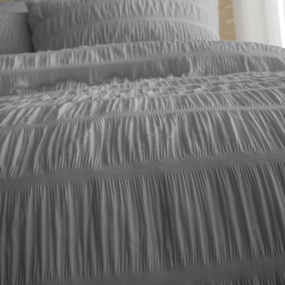 Catherine Lansfield Seersucker Reversible Grey Duvet Cover & Pillowcase Set Grey – image 4