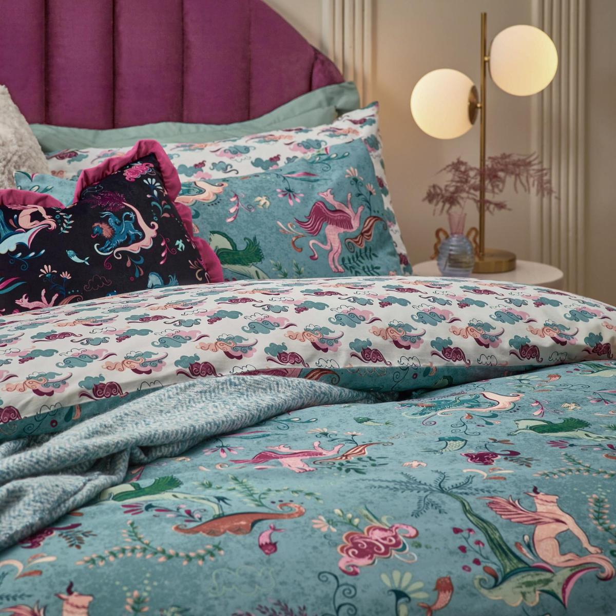 Furn Athena Reversible Duvet Cover and Pillowcase Set Blue – image 2