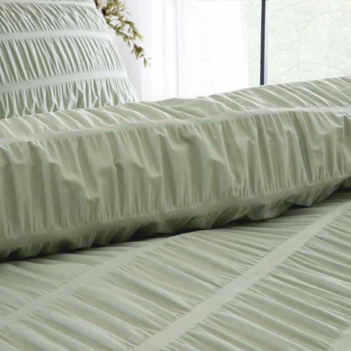 Catherine Lansfield Seersucker Sage Green Duvet Cover and Pillowcase Set Sage – image 3