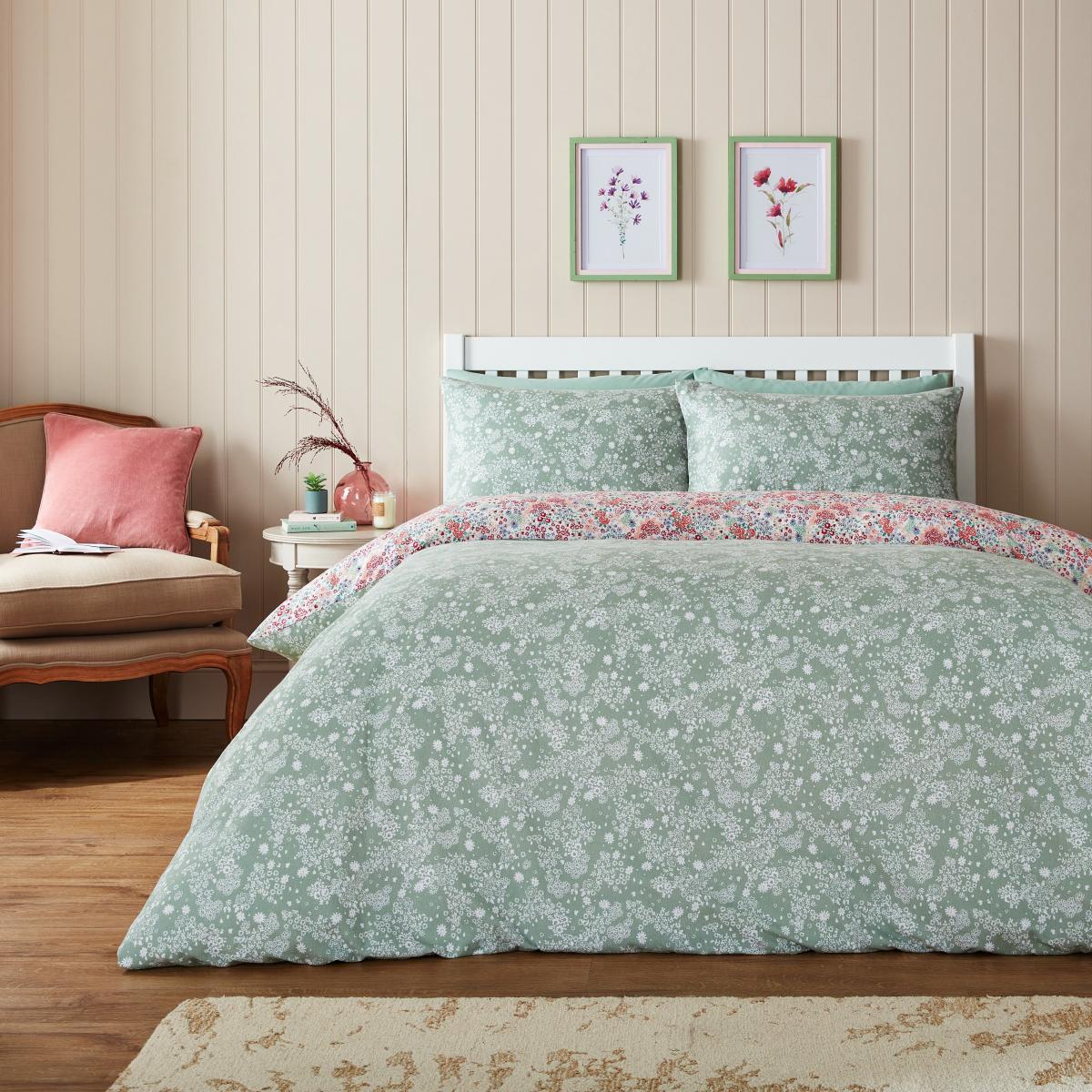 Autumnnal Ditsy Brushed Cotton Duvet Cover and Pillowcase Set MultiColoured – image 3