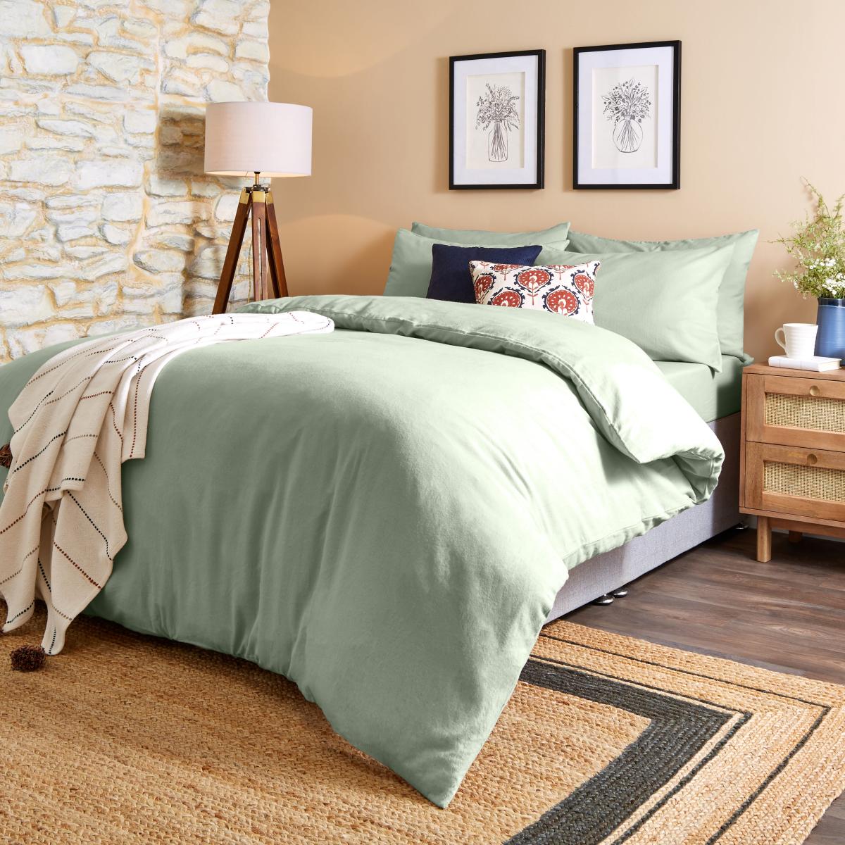 Simply Brushed Cotton Duvet Cover and Pillowcase Set Sage (Green) – image 5
