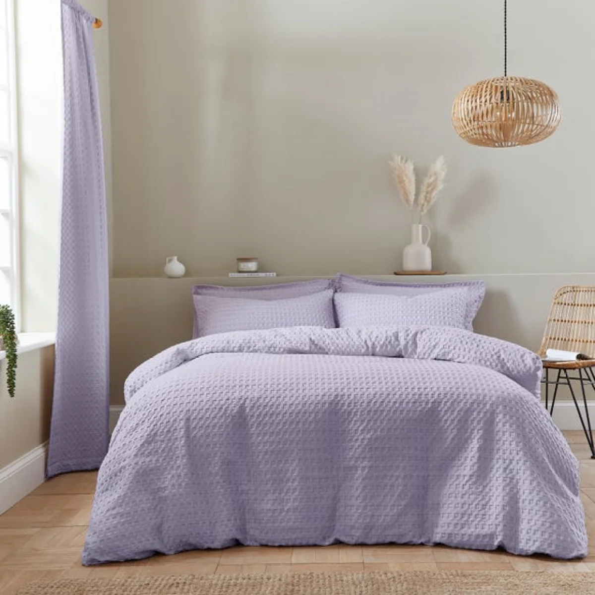 Emerson Waffle Duvet Cover and Pillowcase Set Lilac – image 1