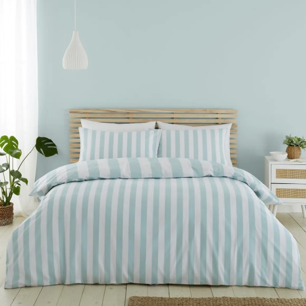 Catherine Lansfield Cove Stripe Duck Egg Blue Duvet Cover and Pillowcase Set Duck Egg (Blue) – image 2