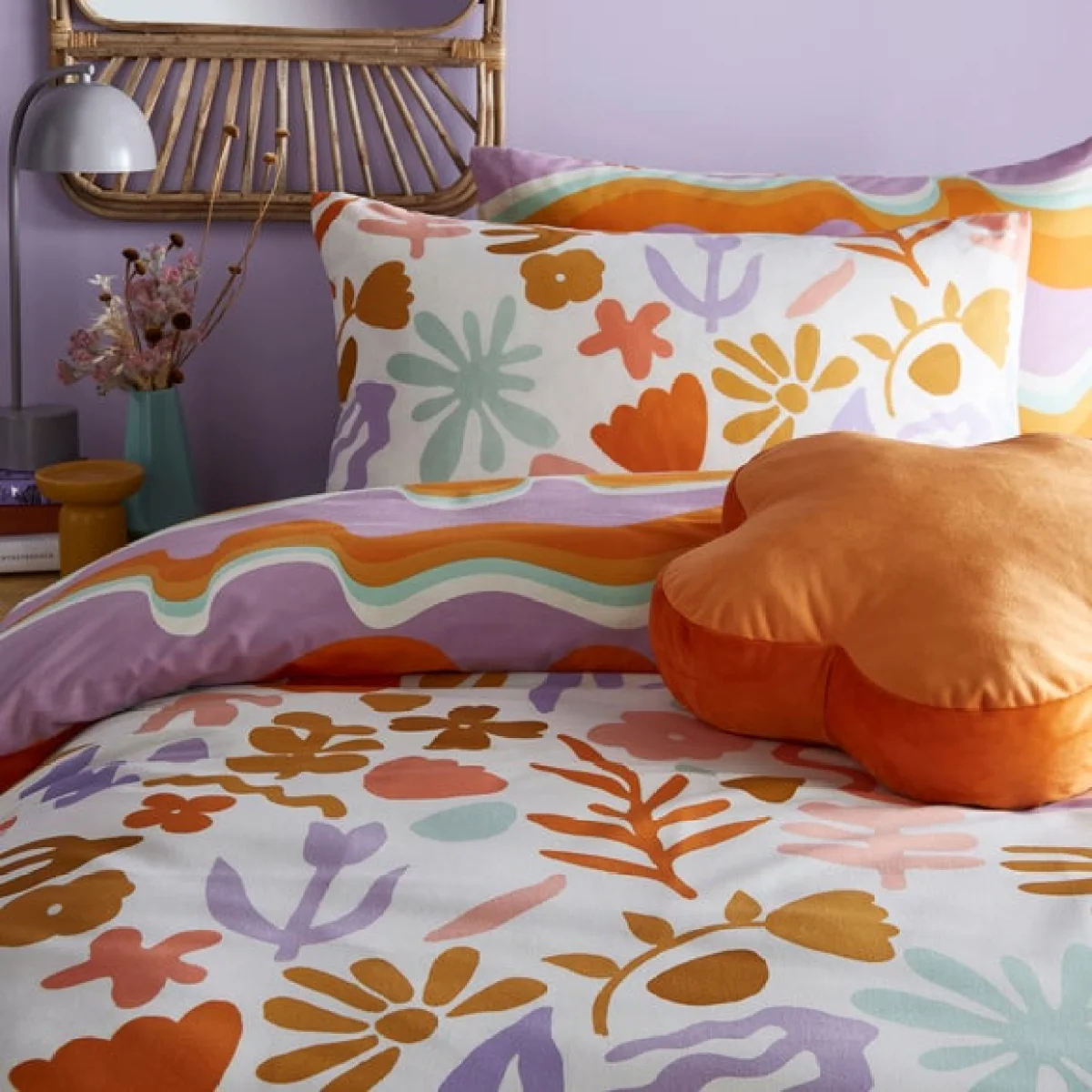 furn. Amelie Duvet Cover & Pillowcase Set White/Orange/Purple – image 2