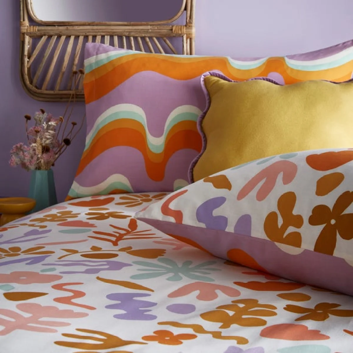 furn. Amelie Duvet Cover & Pillowcase Set White/Orange/Purple – image 3