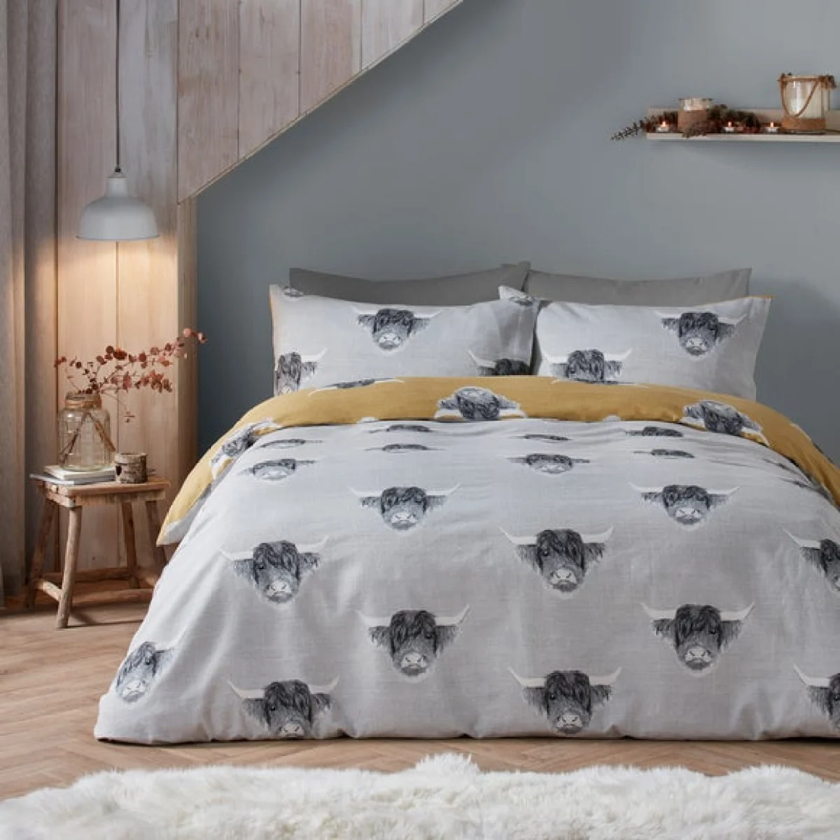 Fusion Snug Highland Cow Ochre Duvet Cover and Pillowcase Set Ochre – image 4