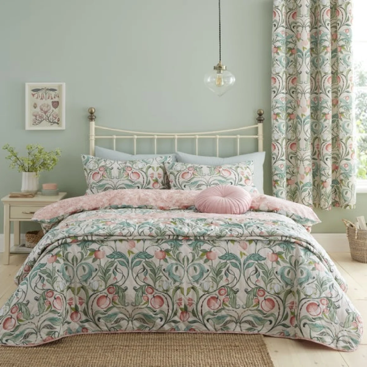 Catherine Lansfield Clarence Floral Reversible Natural Duvet Cover & Pillowcase Set Natural – image 3