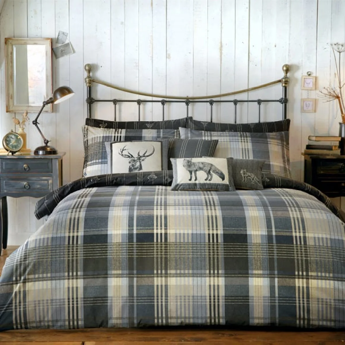 Dreams and Drapes Lodge Connolly Check Charcoal Duvet Cover and Pillowcase Set Charcoal – image 1