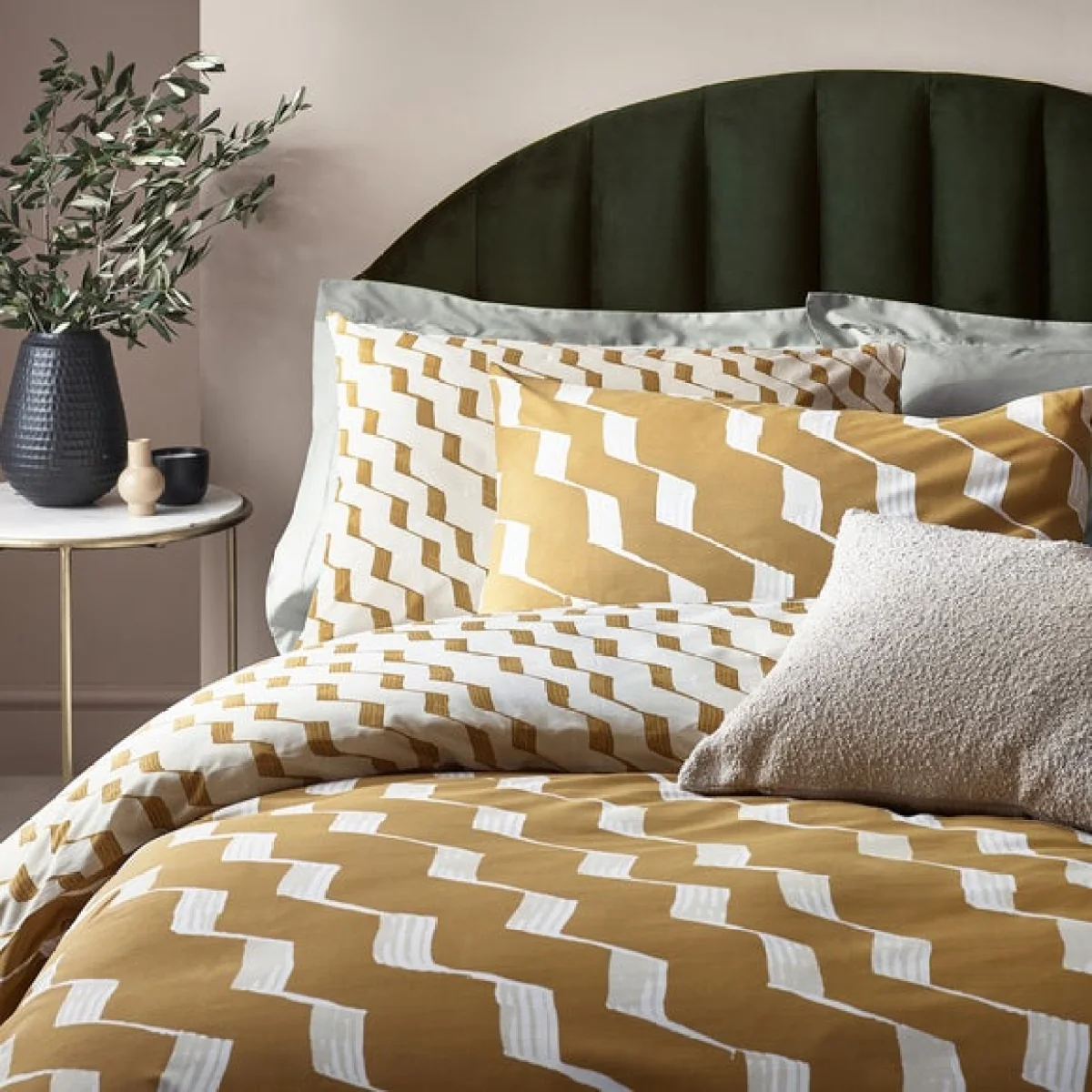 HÖEM Zabine Cotton Rich Duvet Cover & Pillowcase Set, Mustard Yellow/White – image 2
