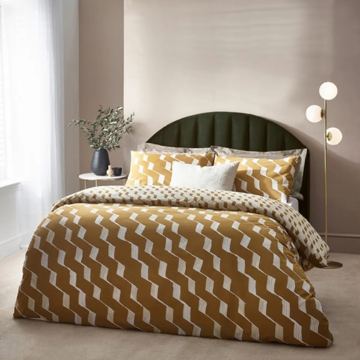 HÖEM Zabine Cotton Rich Duvet Cover & Pillowcase Set, Mustard Yellow/White – image 4