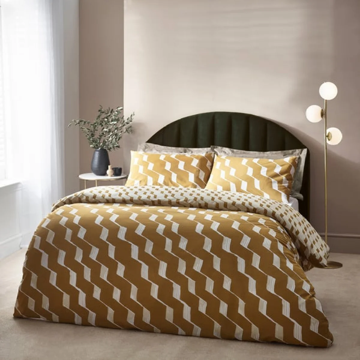 HÖEM Zabine Cotton Rich Duvet Cover & Pillowcase Set, Mustard Yellow/White – image 1