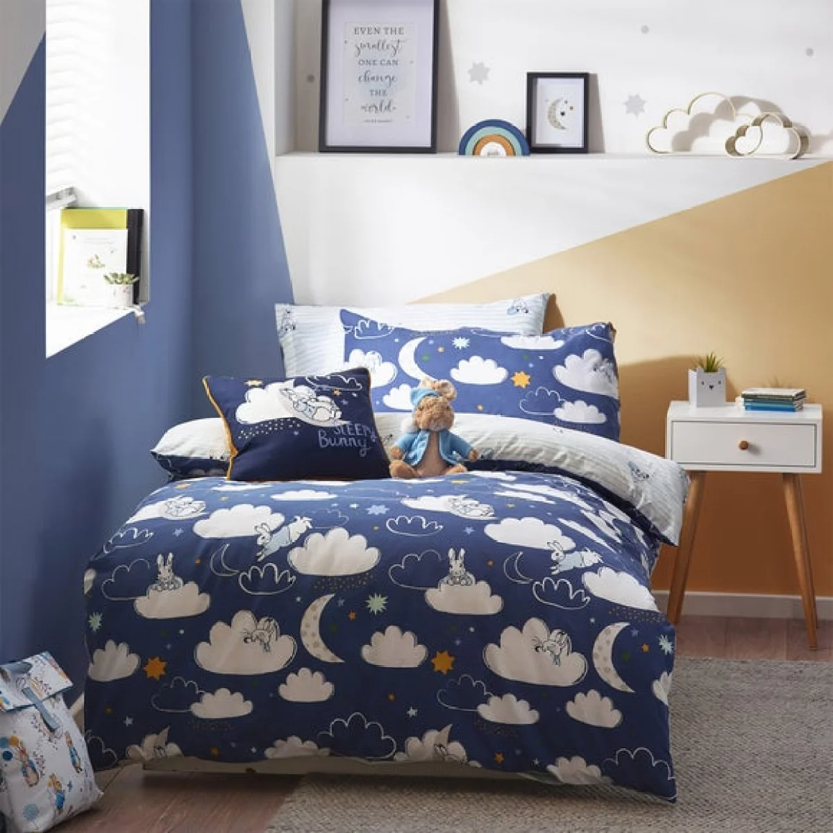 Peter Rabbit™ Sleepy Head Blue Duvet Cover and Pillowcase Set Blue/White – image 1