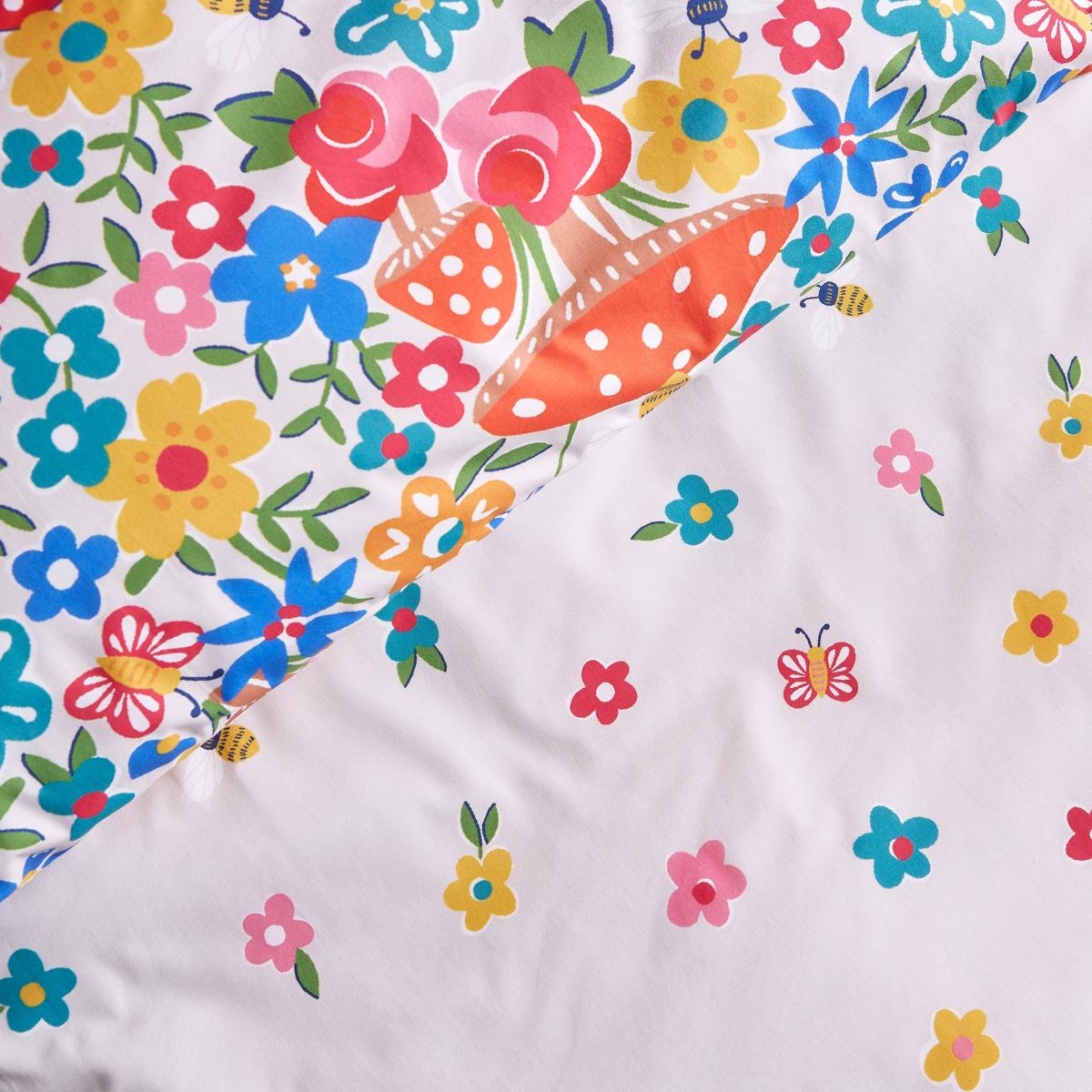Toadstool Floral Bright Duvet Cover and Pillowcase Set MultiColoured – image 6