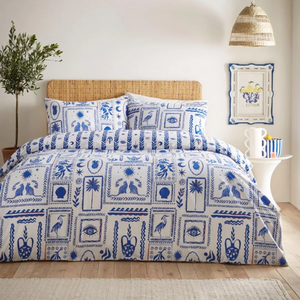 furn. Frieze Blue Duvet Cover and Pillowcase Set Blue – image 3