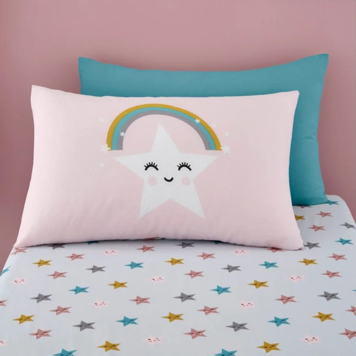 Cosatto Happy Stars 100% Cotton Duvet Cover and Pillowcase Set Pink, Blue and White – image 2