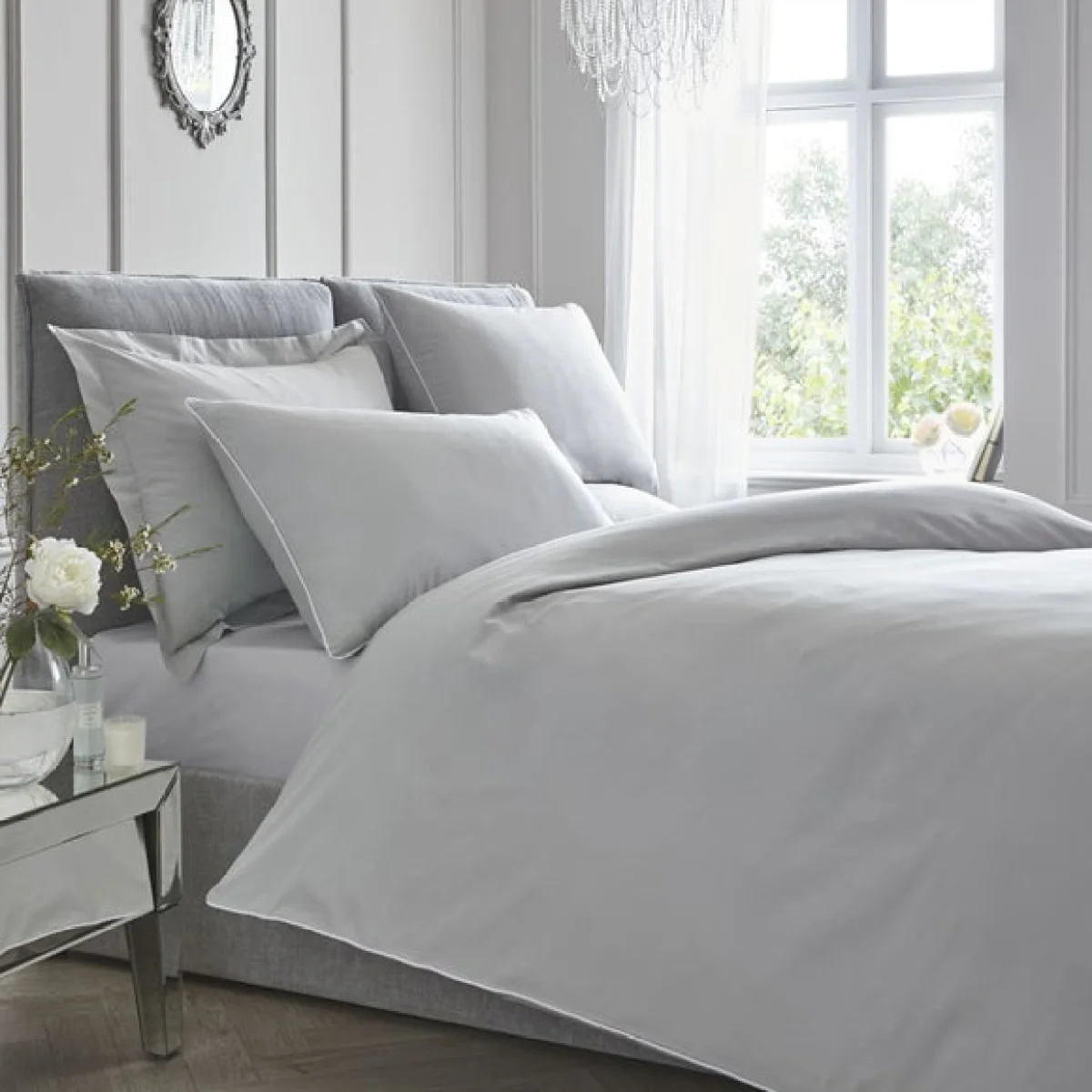Appletree Piped Cotton Duvet Cover and Pillowcase Set White White – image 2