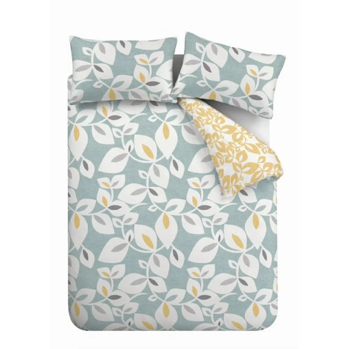 Catherine Lansfield Inga Leaf Teal Reversible Duvet Cover & Pillowcase Set Teal (Blue) – image 5