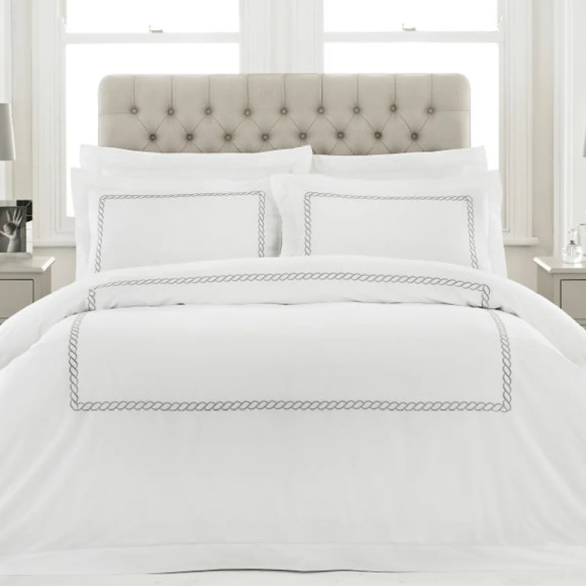 Paoletti Cleopatra Silver 100% Cotton Duvet Cover & Pillowcase Set Silver