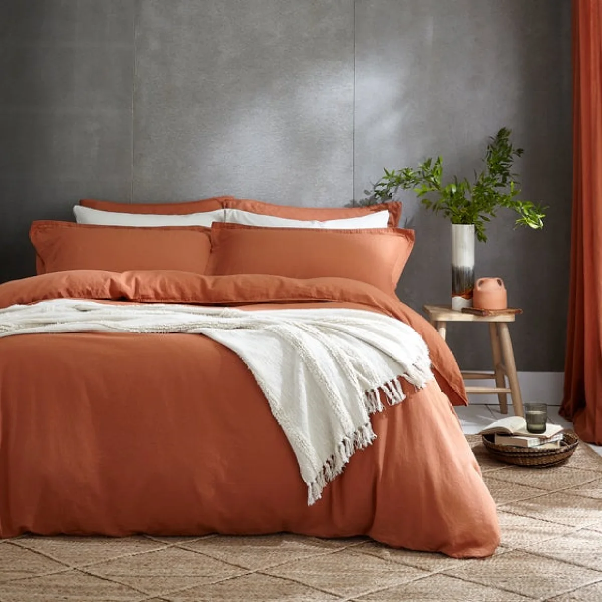 Cotton Linen Butterscotch Duvet Cover & Pillowcase Set Butterscotch (Orange) – image 1