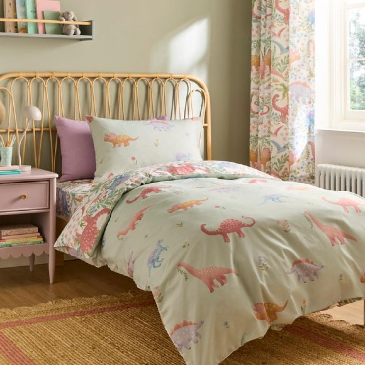 Pastel Dino Polycotton Duvet Cover & Pillowcase Set – image 3