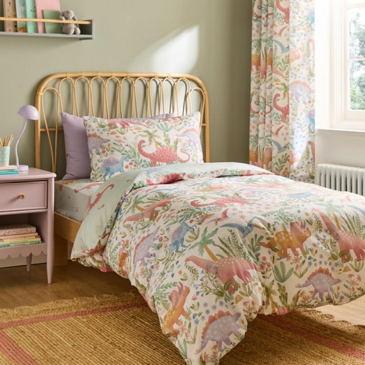 Pastel Dino Polycotton Duvet Cover & Pillowcase Set – image 1