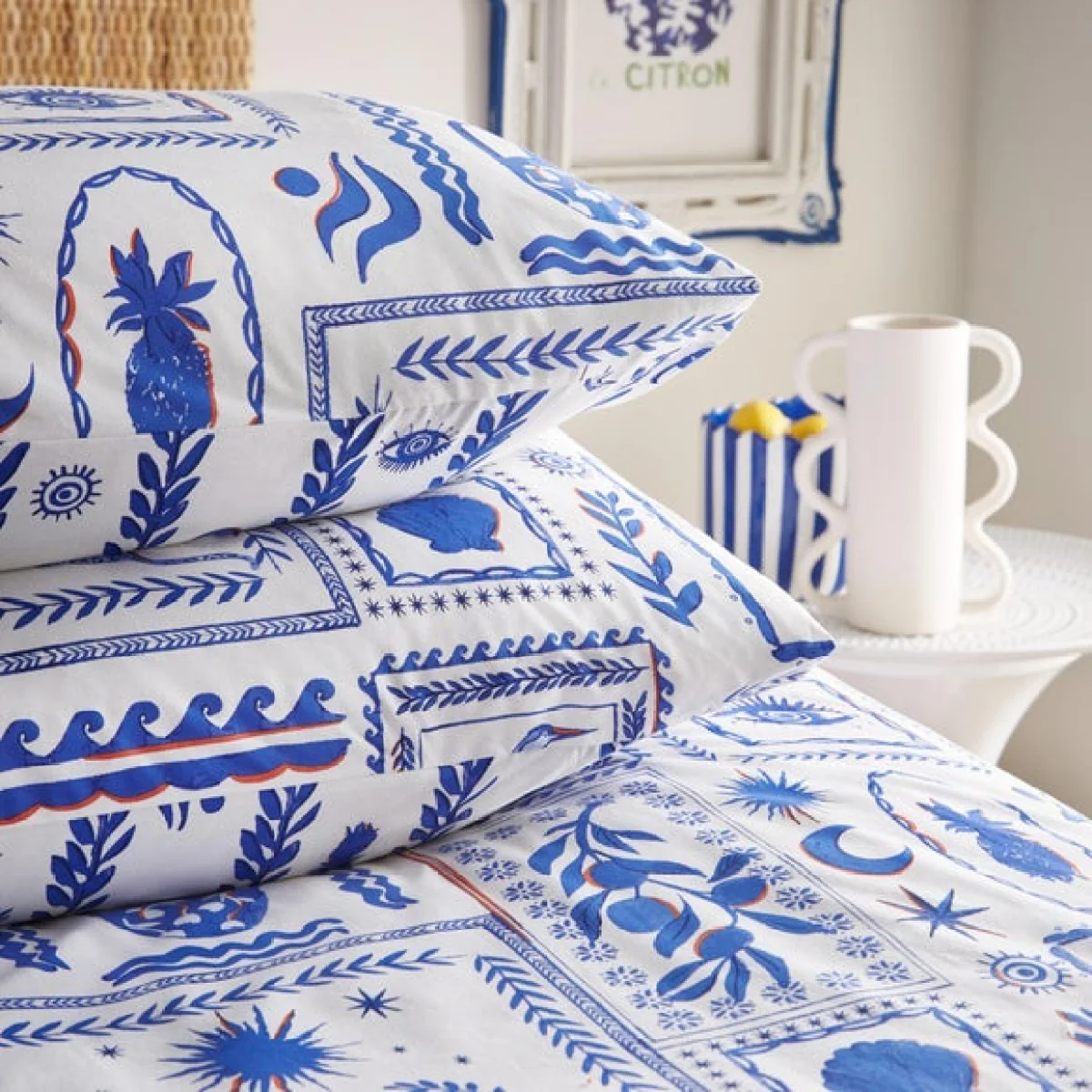 furn. Frieze Blue Duvet Cover and Pillowcase Set Blue – image 2