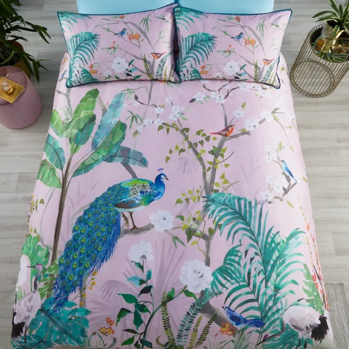 Soiree Peacock Jungle 200 Thread Count Cotton Duvet Cover and Pillowcase Set Pink – image 4